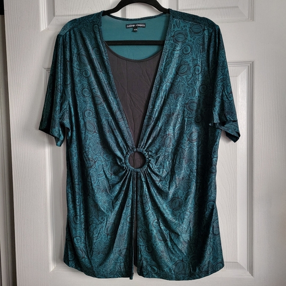 Paisley Print Emerald Green Blouse - Picture 1 of 9